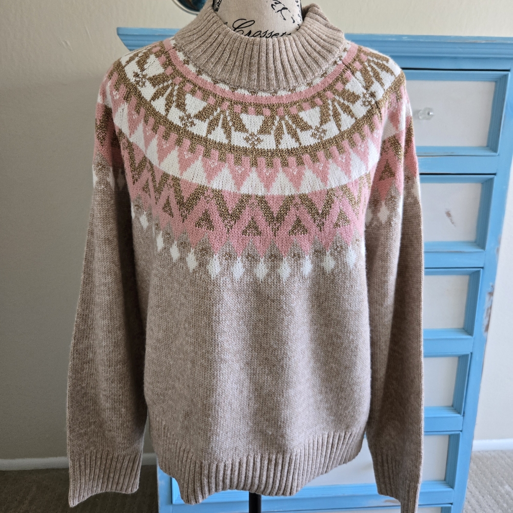 Tommy Hilfiger Pink and Brown Patterned Sweater
